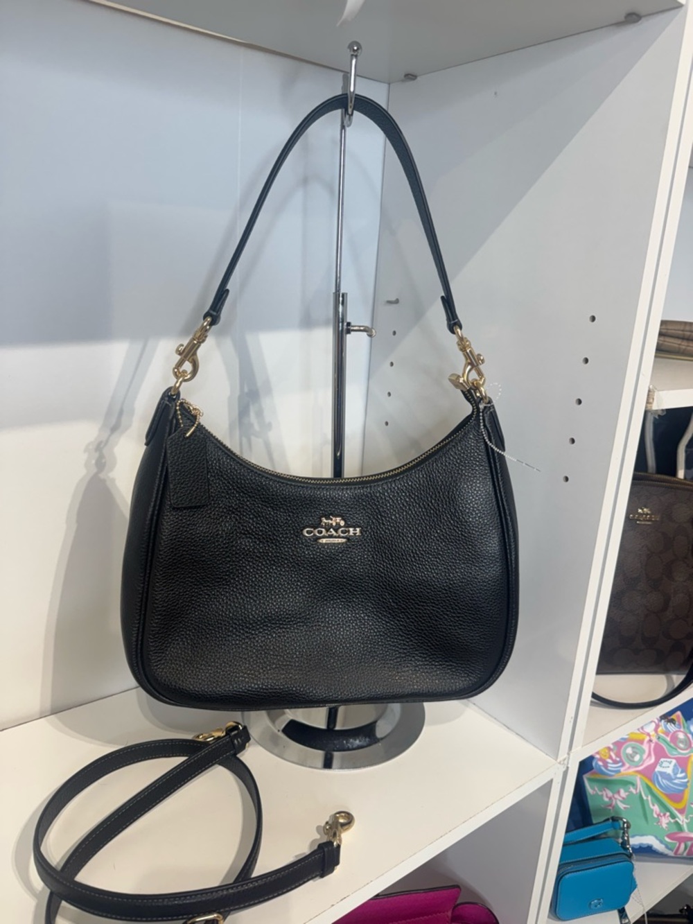 Coach Terry Black Pebbled Leather Hobo Shoulder Bag with Gold Hardware - Picture 2 of 7